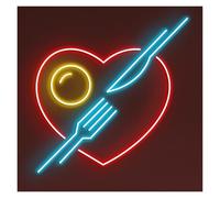 Sign Lamp Heart Fork & Knife Neon Sign, Suitable For Restaurants Decor With Brightness Adjustable 44cm(A)