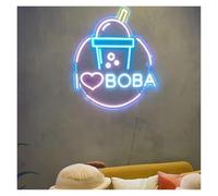 Sign Lamp I Love Boba Neon Sign, Bubble Milk Tea Light For Drinks Shop Coffee Bar Wall Decor Open 37cmx45cm(B)