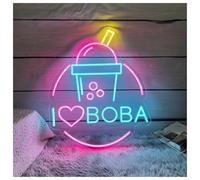 Sign Lamp I Love Boba Neon Sign, Bubble Milk Tea Light For Drinks Shop Coffee Bar Wall Decor Open 37cmx45cm(A)