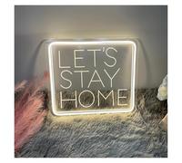 Sign Lamp LET’S STAY HOME Carved Neon Light Wall Room Decor Vibe Decoration LED Luminous Sign USB Powered(30x30CM)