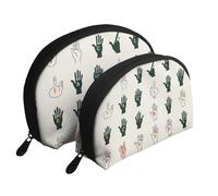 Sign Language Alphabet Art Printing Shell Makeup Bag Set 2-Piece Cosmetic Bags Portable Travel Makeup Storage Bag for Women Girls