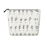 Sign Language Alphabet Cosmetic Bag - Single Layer Large Capacity Travel Organizer, Daily Organizer with Zipper