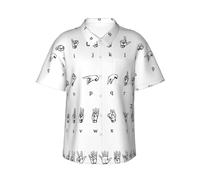 Sign Language Alphabet Mens Hawaiian Short Sleeve Shirt Summer Printed Business Casual Beach Surfing Boating Black