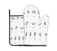 Sign Language Alphabet Patterned Oven Gloves Set, Oven Mat Set (2-Piece), Oven Baking and Cooking Kitchen Supplies