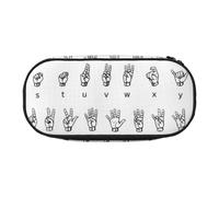 Sign Language Alphabet Print Pencil Pouch for Kids Fun Pencil Case Pouch for Girls Large Pen Case with Zipper, Portable Pencil Bag Holder for School Sudent Teacher Stationery