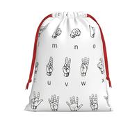 Sign Language Alphabet. Print Soft Flannel Drawstring Gift Bags Fleece Gift Pouches for Christmas Halloween Holiday Party