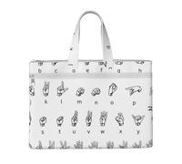 Sign Language Alphabet Printed Document Bag Teacher Canvas File Tote Bag Pouch for Work, Casual Handbag for Office School Travel Beach
