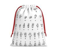 Sign Language Alphabet Printing 11.8x15.8in Drawstring Gift Bag With Red Ribbon Closure For Halloween Xmas,For Adults Gifting