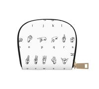 Sign Language Alphabet Prints Card Wallet for Women Men Cute Zipper Card Cases Holder Mini Coin Purse with 12 Card Slots