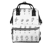 Sign Language Alphabet Prints Changing Bag Backpack Baby Diaper Bags for Mom Dad, Waterproof Nappy Rucksack Multifunctional Travel Bag