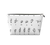 Sign Language Alphabet Prints PVC Leather Travel Toiletry Bag with Gold Zippers, Waterproof Cosmetic Organiser for Makeup, Toiletries & Essentials