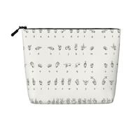 Sign Language Alphabet Water Resistant Pouch Women's Organizer, Fake Hemp Makeup Bag Large Cosmetic Travel Case