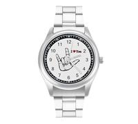Sign Language I Love You Men's Casual Watch with Stainless Steel Strap Alloy Quartz Wrist Watches