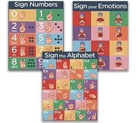 Sign Language Posters for Classroom - 3 Pack ASL Alphabet Poster, Numbers, Emotions Chart for Kids. ASL Posters for Classrooms 16x20", Dry Erase