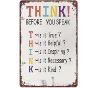 Sign Language Wall Decor, Think Before You Speak, Aluminum Waterproof Metal Sign, Suitable for Office Classroom Teenager Dorm With Pre-Drilled Holes Easy Hanging 8x12 inch