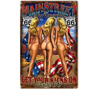 Sign Main Street Pin Up Girls Route 66 Sexy Ladyfor Home Farmhouse Farm Country Chicken Coop Kitchen Bar Club Pub Restaurant Funny Vintage Metal Sign Poster 8X12 Inches
