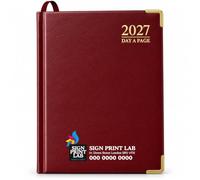 Sign Print Lab Personalised 2027 Diary, Day a Page Business Planner, Custom Name or Logo, Padded Leather Style Hardcover, Daily Appointment Organiser (Red, DAY A PAGE PADDED A4)