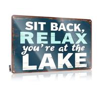 Sign Rustic Cowboy Decor Vintage & Open House Classroom Rust-proof | Revolver Wall Sit Back, Relax, You're At The Lake. / Metal Tin(20X30CM)