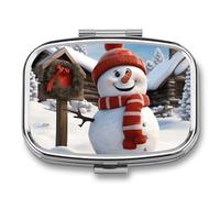 Sign Snowman Pill Case for Travel, Rectangle Metal Pill Organizer with 2 Compartments, Portable Daily Medicine Box for Purse, Wallet