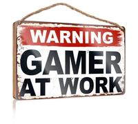 Sign Wood Of I Saw That Funny Door Window Warning: Gamer At Work Wooden Sign Fall Porch Decor Lake House Decor(15X28CM)