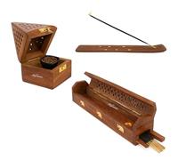 SIGNAMIO® 3 Pcs Premium Wooden Sambrani Dhoop & Incense Stick Agarbatti Holder Set: Agarbatti Stand with Ash Catcher, Pooja Room Decoration Essential, Pooja Thali Accessories, and Mandir Decor Items