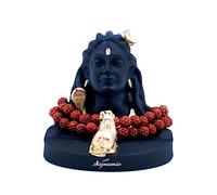 SIGNAMIO® Lord Shiva Adiyogi Statue for Car Dashboard and Pooja Room with Rudraksha Mala, Shiva Idol Murti, Mahadev, Shivji Gift (Adiyogi) 3.2 Inch, Black