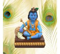 SIGNAMIO Resin Bal Krishna Statue - Elegant Krishna Idol Small for Home Decor-Exquisite Krishna Idol Figurine for Spiritual Decor and Gift, Perfectly Crafted with Fine Details,Multicolor, 8.5 cm,9 cm