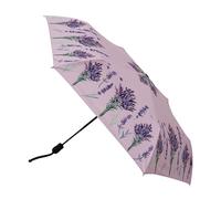 Signare Automatic Folding Umbrella, Elegant Lavender Floral Design, Lilac Background; One Touch Automatic Open & Close