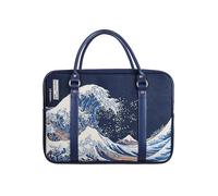 Signare British Museum Great Wave Off Kanagawa Tapestry Travel Cabin Bag, British Design, Navy Leather Trim (Great Wave Off Kanagawa, CABIN-BM-WAVE)