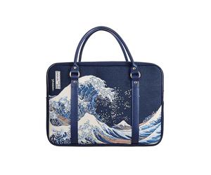 Signare British Museum Great Wave Off Kanagawa Tapestry Travel Cabin Bag, British Design, Navy Leather Trim (Great Wave Off Kanagawa, CABIN-BM-WAVE)
