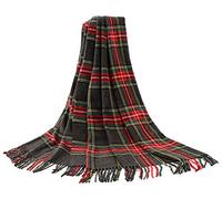 Signare Cashmere-Like Large Plaid Tartan Shawl Wrap Scarf for Women Black Stewart