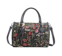 Signare Duffle Travel Bag, Gym Bag, Studded Base Holdall, Morning Garden BK | Tapestry Travel Duffle with Detachable Shoulder Strap, Zip Top, Inner Zip Pocket, 4 Studded Feet; 38 x 27 x 20 cm, 0.65 kg