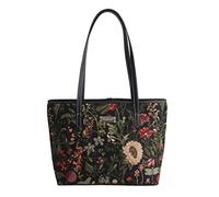 Signare Elegant Floral Tapestry Tote Shoulder Bag - Vintage Garden Flowers Design on Black - Stylish & Durable Everyday Bag (Morning Garden Black, COLL-MGDBK)