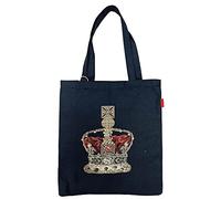 Signare Flat Tote Bag with Panelled Crown Black Design (Crown Black, FLAT-CRWBK)