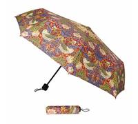 Signare Folding Lightweight Windproof Umbrella for Women Sun Parasol Designs (Strawberry Thief Red)
