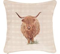 Signare Highland Cow Decorative Tapestry Cushion Cover, Beige (Highland Cow, CCOV-HLCOW)