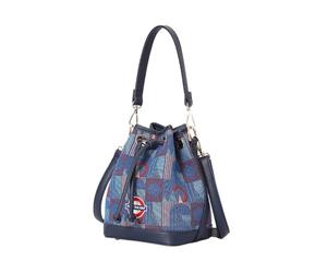 Signare London Handbag for Women - Drawstring Bucket Bag | London underground Piccadilly Moquette with Mind the Gap Emblem | London Tube Small Shoulder & Crossbody Bag with Adjustable Strap