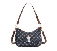 Signare London Moon-Shaped Underarm Handbag - Blue Denim Monogram with Teddy Bear | Women’s Shoulder & Crossbody Bag with Adjustable Strap | Compact Everyday Purse