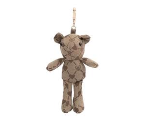 Signare London Teddy Bear Handbag Charm, Beige Heart Monogram Tapestry Bag Charm with Gold Tone Clasp - Cute Keyring Purse Charm for Women, Backpack & Handbag Accessory, 16 cm
