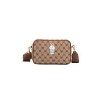 Signare London Women’s Camera Crossbody Bag - Beige Heart Monogram with Teddy Bear | Adjustable Strap Shoulder Handbag | Compact Travel & Everyday Essentials Bag