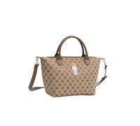 Signare London Women’s Grab Handbag - Beige Heart Monogram with Embroidered Teddy Bear | Top Handle Shoulder & Crossbody Bag | Compact Everyday Travel Purse