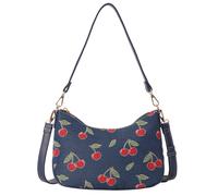 Signare London Women's Women's Half Moon Handbag - Cherry Print Blue Signare London Blue One Size