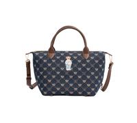 Signare London Women's Women's Top Handle Grab Bag - B-Loved Blue Denim Monogram Teddy Bear in Dark Blue Signare London Dark Blue One Size