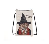 Signare Magical Cat Tapestry Crossbody Bag, Wizard Theme, Small Phone Pouch with Rope Strap (Magical Cat, SM02-BTH-MAGICCAT)