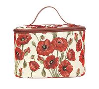Signare Makeup Bag, Toiletry Bag, Large Capacity, Sturdy Base, 23 cm, Poppy | Tapestry Make up Bag & Toiletry Bag with Zip Lid, 6 Brush Straps, Patterned Lining, Reinforced Base; 23 x 15 x 15 cm, 0.15 kg