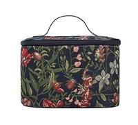 Signare Makeup Bag, Toiletry Bag, Sturdy Base, 23 cm, Morning Garden Black | Tapestry Make up Bag & Toiletry Bag with Zip Lid, 6 Brush Straps, Patterned Lining, Reinforced Base; 23 x 15 x 15 cm, 0.15 kg