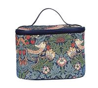 Signare Makeup Bag, Toiletry Bag, Sturdy Base, 23 cm, Strawberry Thief Blue | Tapestry Make up Bag & Toiletry Bag with Zip Lid, 6 Brush Straps, Patterned Lining, Reinforced Base; 23 x 15 x 15 cm, 0.15 kg