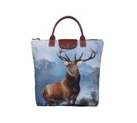 National Galleries of Scotland Tapestry Foldaway Shopping Bag, The Monarch of the Glen Design, Brown Leather Handles (The Monarch of the Glen, FDAW-ART-SNG-MONARCH)