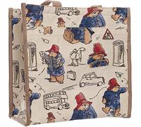 Signare Paddington Bear Blue Beige Woven Tapestry Shoulder Bag Handbag Reusable Shopper - One Size 30cm (H) x 30cm (W) x 14cm (D) | Mesh Side Pocket, Outer Zip Compartment & Long Handles - Official