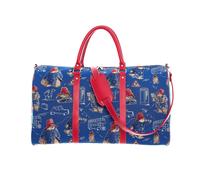 Signare Tapestry Large Duffel Bag Paddington Bear Design Spacious Weekender and Overnight Travel Bag for Women Blue Background with Red Trimming Handles and Strap (Paddington Blue - BHOLD-PADDBL)